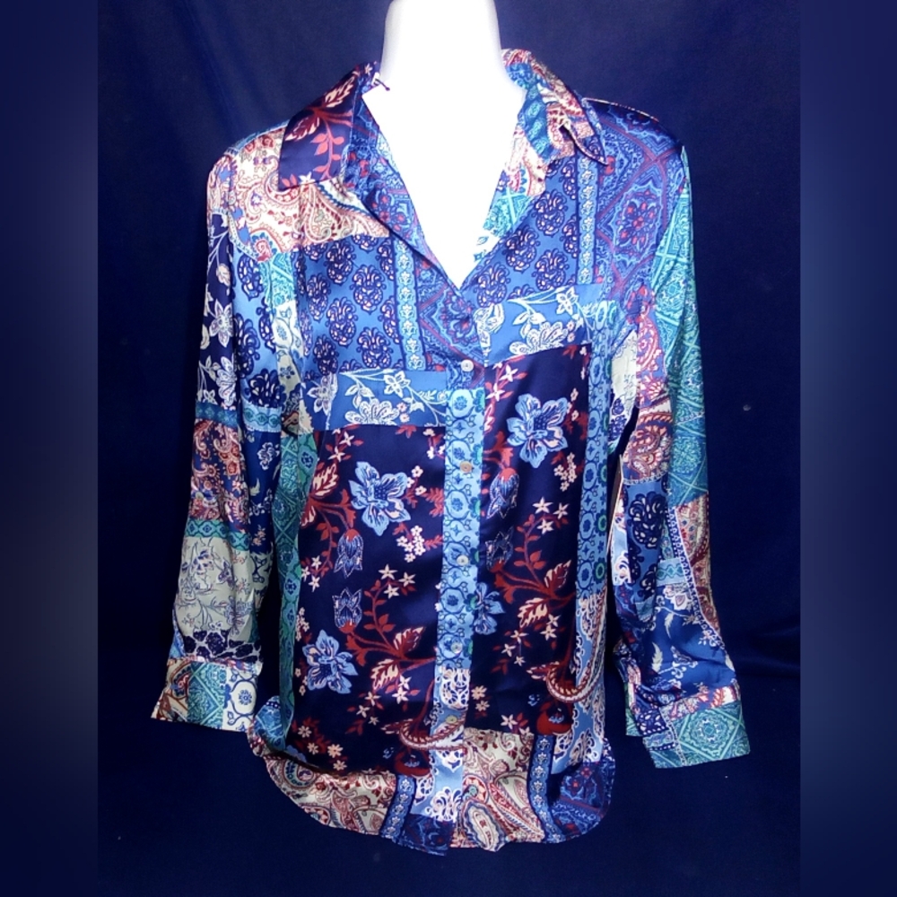 NWT Size Small Haver & Blair London Blue Paisley Blouse